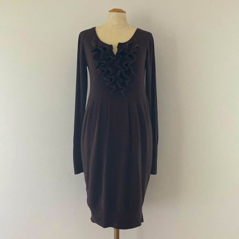 Elegant brown sweater Dress with Ruffle Detail
